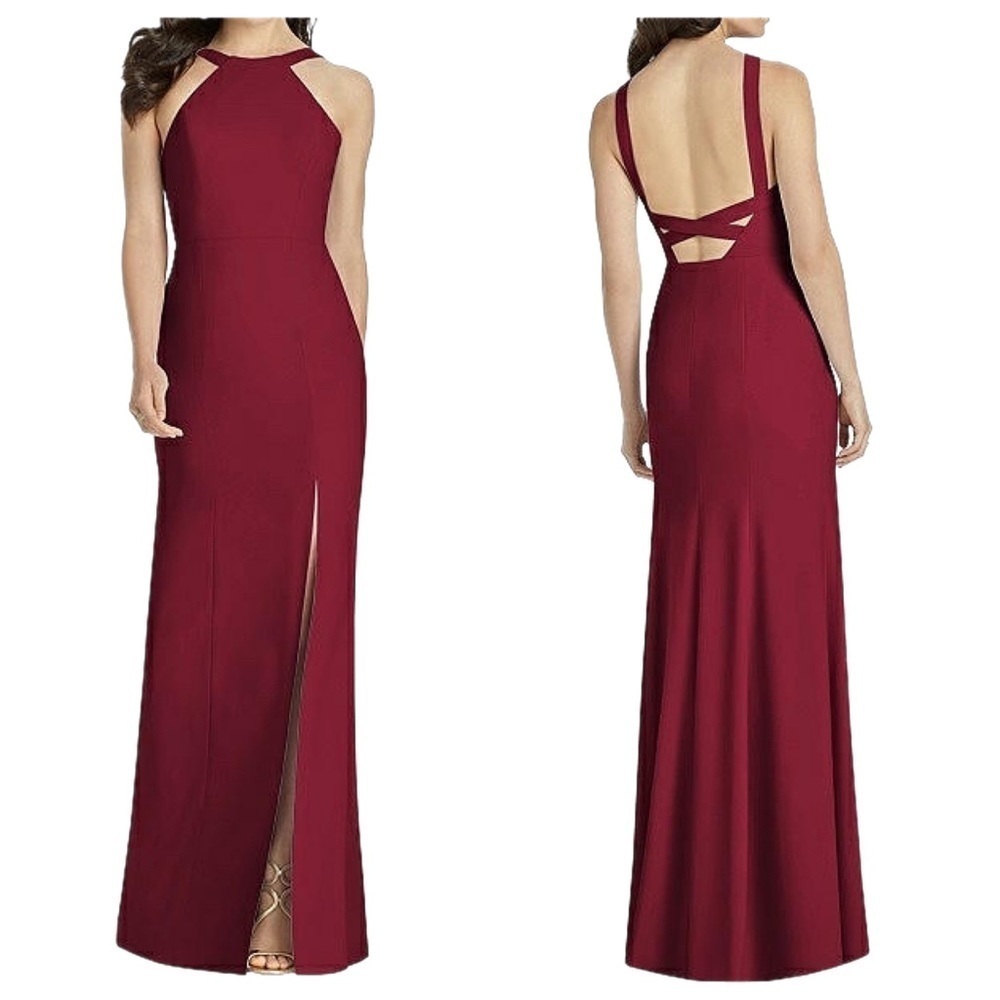 Nwt | Dessy Collection High-Neck Backless Crepe Trumpet Gown Size 6
